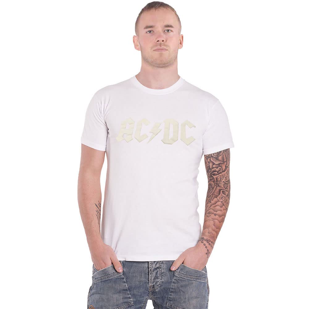 Ac/Dc: Logo (Hi-Build) (White) (T-Shirt Unisex Tg. L)