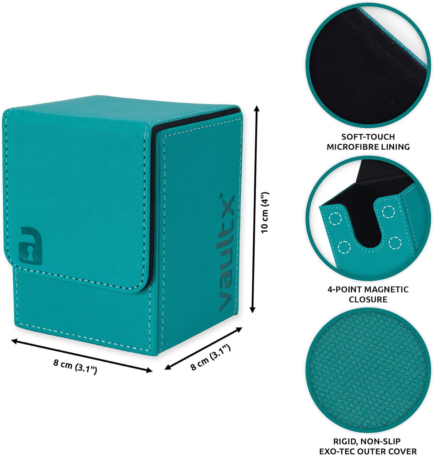 Vault X Premium Exo-Tec Deck Box - Large Size for 80+ Sleeved Cards - PVC Free Card Holder for TCG (Teal)