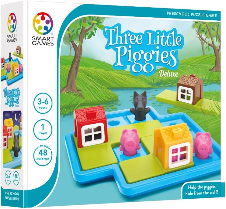 Smart Games - Three Little Piggies Deluxe, Preschool Puzzle Game with 48 Challenges, Picture Story Book Included, 3 - 6 Years