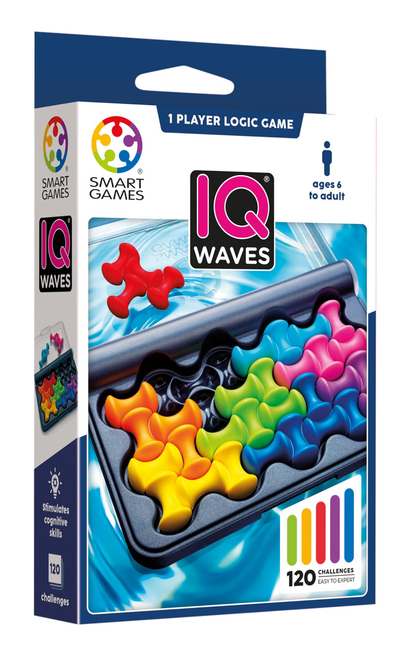 SmartGames - IQ Waves, Puzzle Game with 120 Challenges, Ages 6+, Blue, Yellow, Red