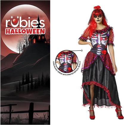 Rubies Le Catrina-Kostüm für Damen, bedrucktes Kleid und Stirnband, offizielles Rubies für Halloween, Karneval, Party und Cosplay