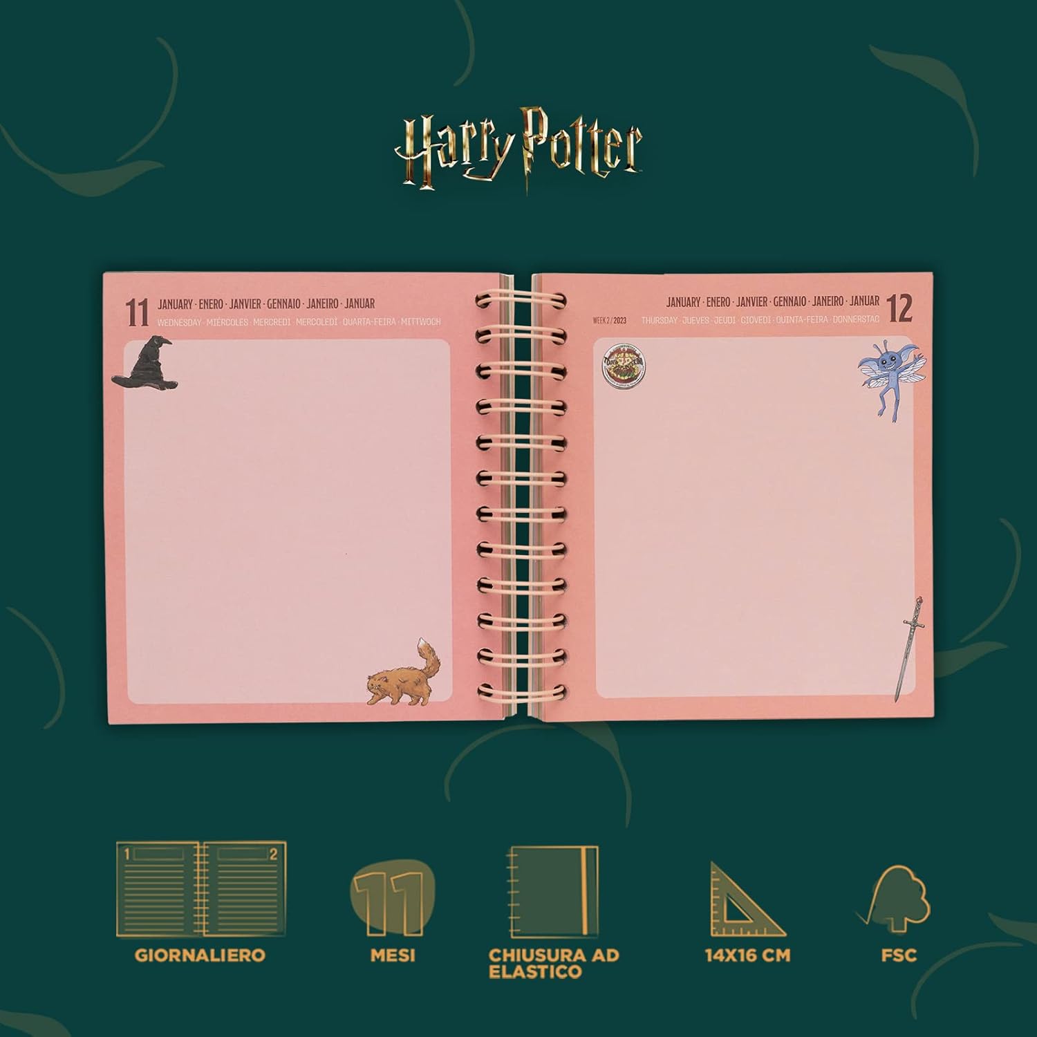 Grupo Erik: Diario Scuola 2022 2023 Harry Potter, diario scolastico giornaliero con 11 mesi, 16x14cm, ideale come diario harry potter, diario scuola 2022 2023 elementari, diario harry potter 2022 2023