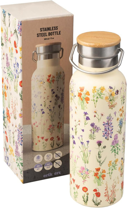Grupo Erik: Bottiglia Termica Wild Flowers | Borraccia termica 500 ml, con doppia parete in acciaio inox, chiusura ermetica e manico, BPA free, Botanical Wild Flowers Collection
