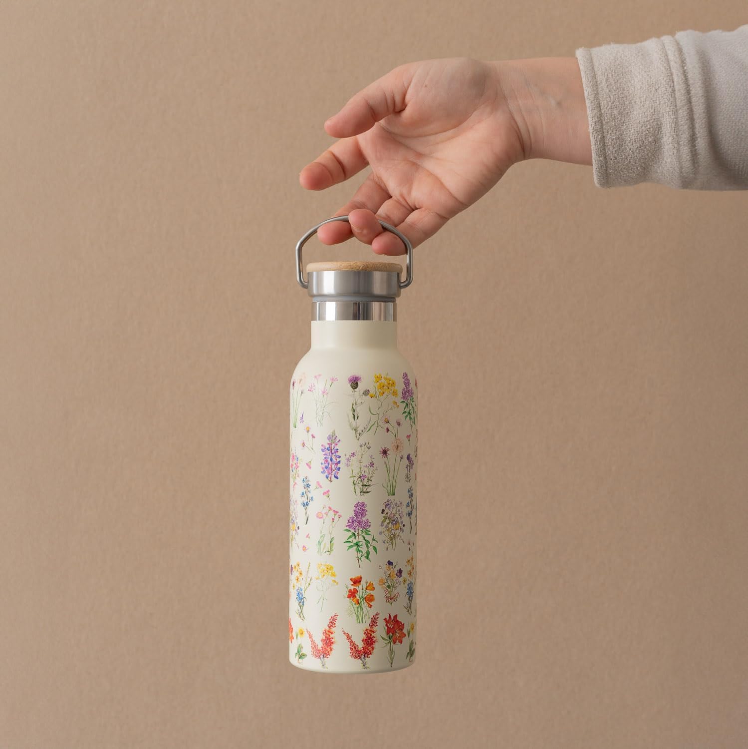 Grupo Erik: Bottiglia Termica Wild Flowers | Borraccia termica 500 ml, con doppia parete in acciaio inox, chiusura ermetica e manico, BPA free, Botanical Wild Flowers Collection