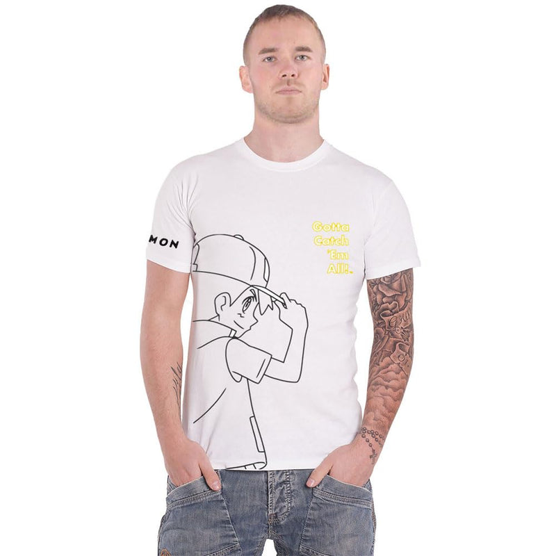 Pokémon - Ash - Herren Männer Jungen Kurzarm T-Shirt
