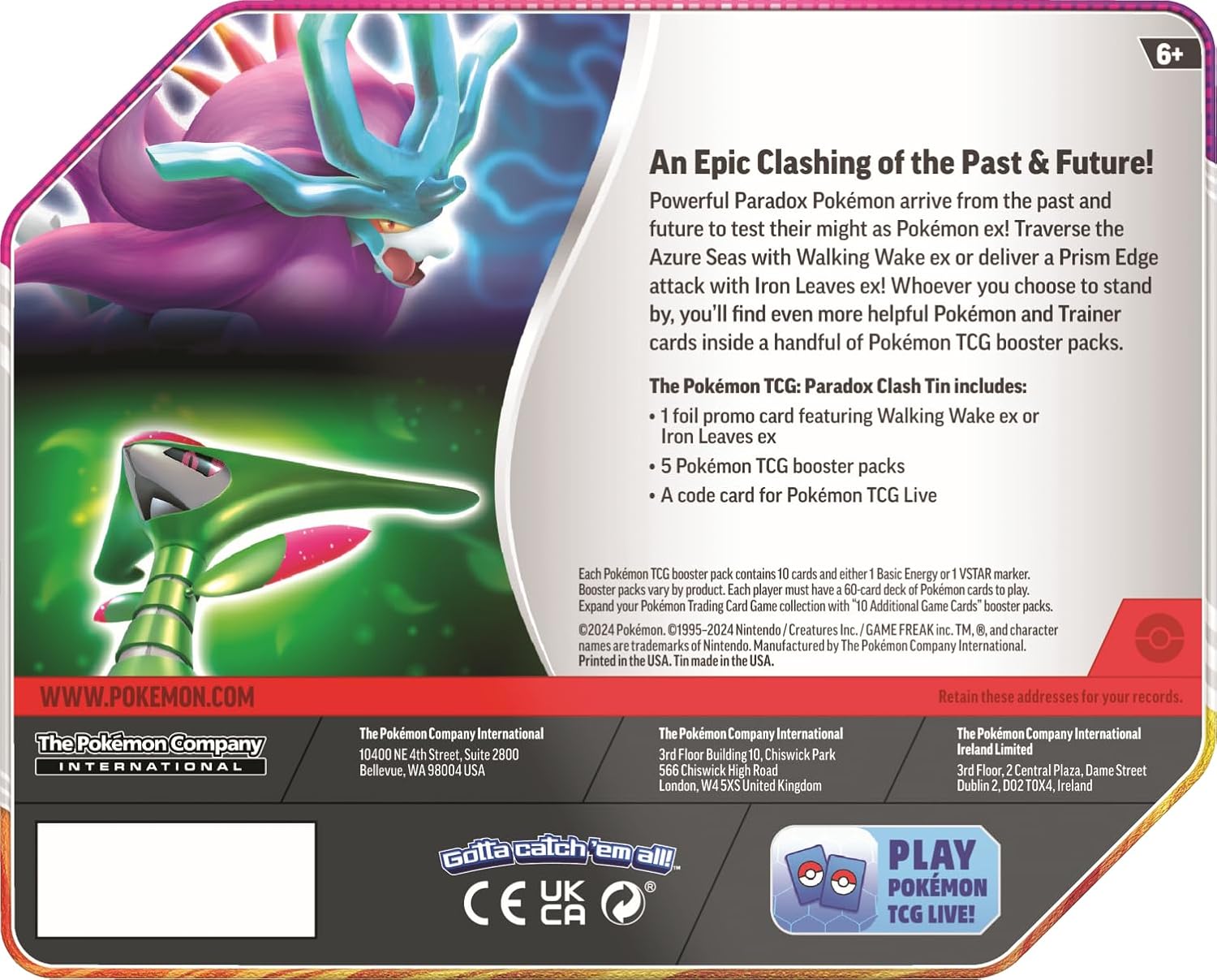POKEMON TCG: PARADOX CLASH TIN: IRON LEAVES EX OR WALKING WAKE EX