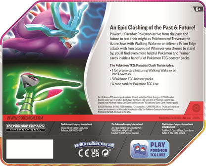 POKEMON TCG: PARADOX CLASH TIN: IRON LEAVES EX OR WALKING WAKE EX
