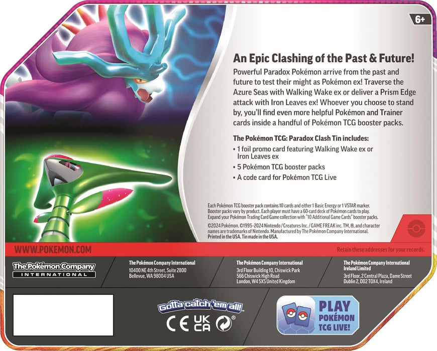 POKEMON TCG: PARADOX CLASH TIN: IRON LEAVES EX OR WALKING WAKE EX