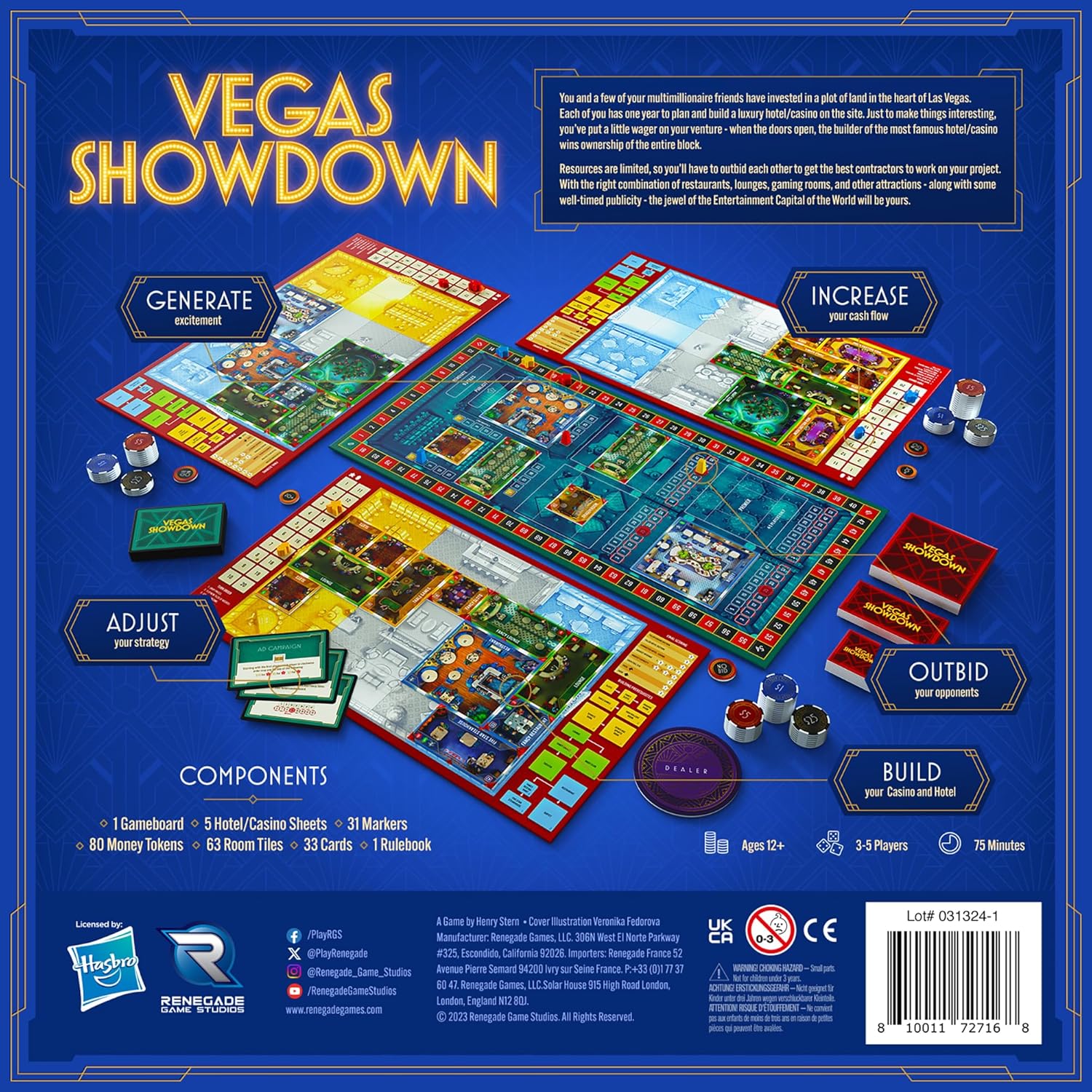 Renegade Game Studios Vegas Showdown, Jeu de Plateau d’enchères et de stratégie, 3–5 Joueurs, 75 Minutes, Âge 14+