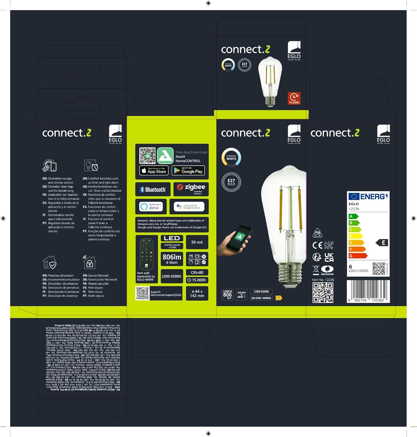 `Eglo - E27 St64, Clear - Tw - Zigbee, Bluetooth`