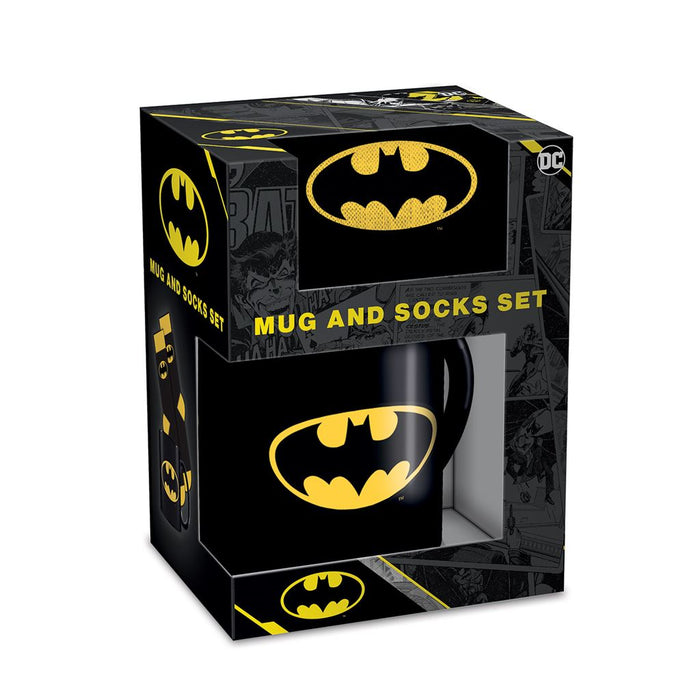 BATMAN (BATMAN LOGO) MUG & SOCK SET - Iconic Batman Logo Design, Great for Fans, Includes Cozy Socks, Awesome Gift for Superhero Lovers, Durable and Microwave Safe, Great for Everyday Use