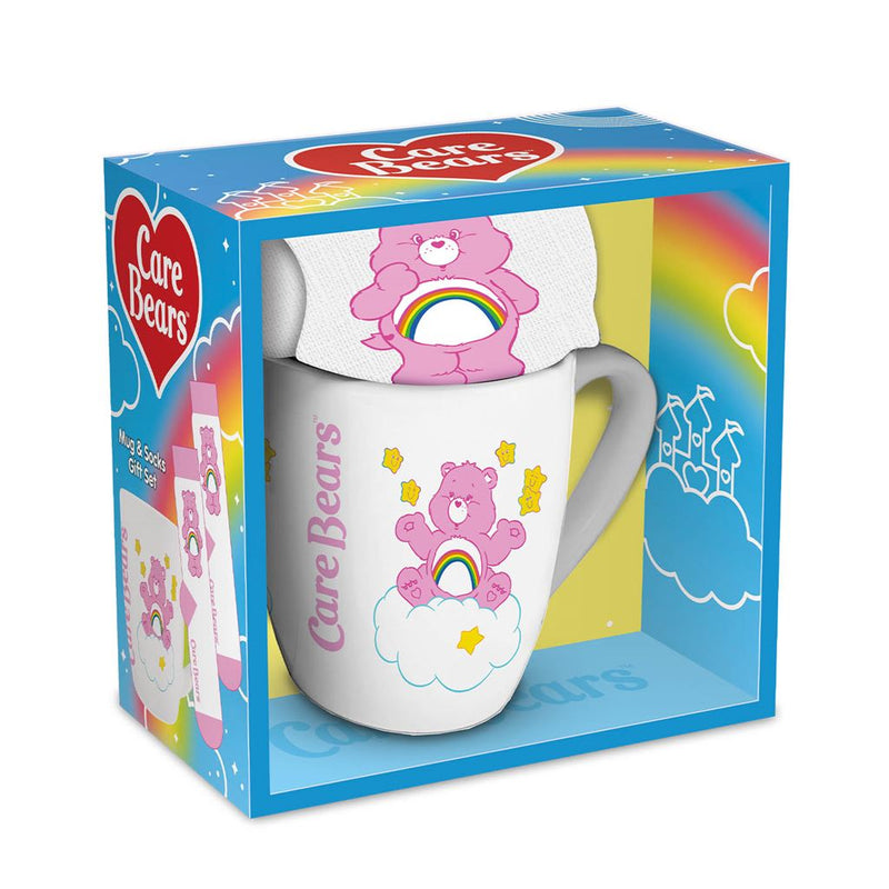 CARE BEARS (CHEER BEAR) FEMALE MUG & SOCK SET - Adorable Cheer Bear Design, Includes Matching Cozy Socks, Awesome Gift for Care Bears Fans, Durable and Microwave Safe, Adds Cuteness to Your Day