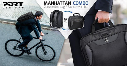 PORT DESIGNS Manhattan Combo 2-in-1 Convertible Bag for Laptop PC 14/15.6 Inches Black