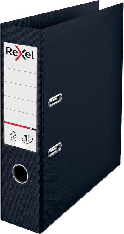 Rexel Choices A4 Lever Arch Files, 3-Pack Assorted Colors (Black, Red, Blue), Durable Plastic on Board, Patented No.1 Locking Mechanism, Replaceable Spine Labels, Ring Binder, Office File Organizer