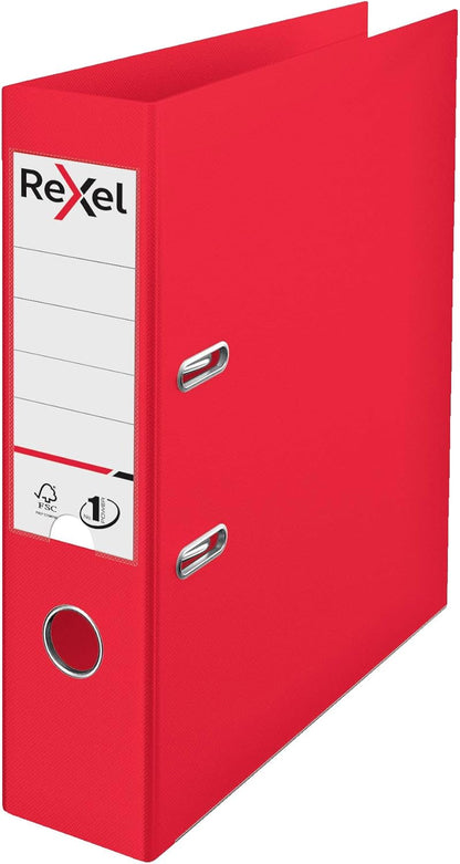 Rexel Choices A4 Lever Arch Files, 3-Pack Assorted Colors (Black, Red, Blue), Durable Plastic on Board, Patented No.1 Locking Mechanism, Replaceable Spine Labels, Ring Binder, Office File Organizer
