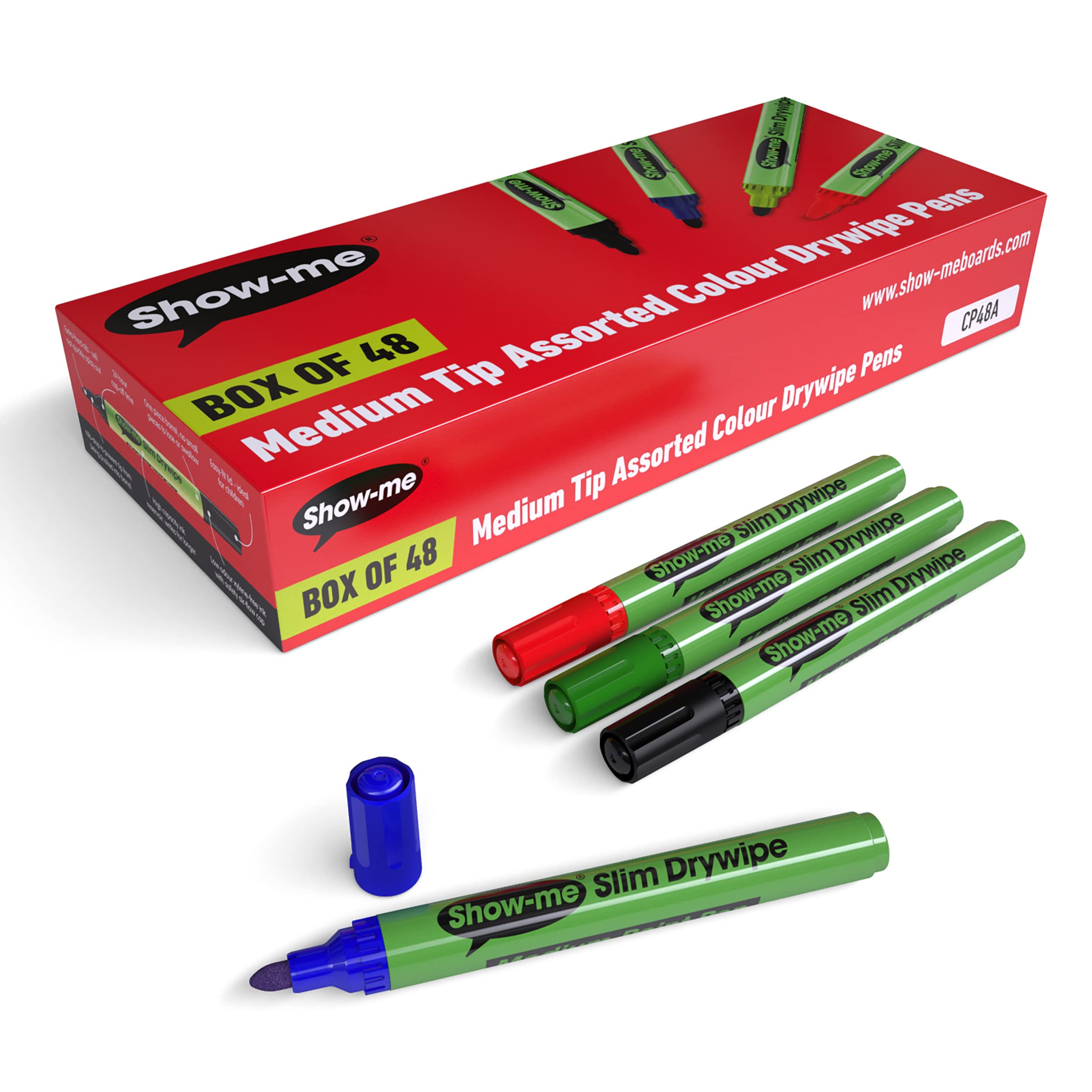 Show Me Medium Tip Drywipe Pens 48-Pieces, Assorted Colour