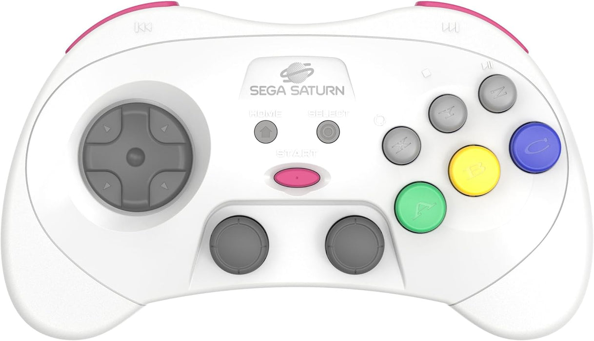 Retro-Bit SEGA Saturn® 2.4GHz Wireless Pro Controller for Sega Saturn, Sega Mega Drive Mini, Switch, PC, Mac - White