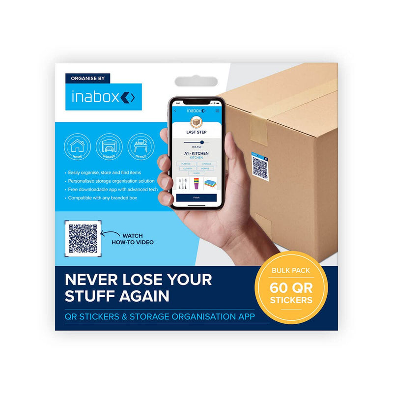 Inabox Smart 60 QR Code Labels/Stickers for Storage Boxes, Moving Containers & Organization, Storage Bins, Moving House