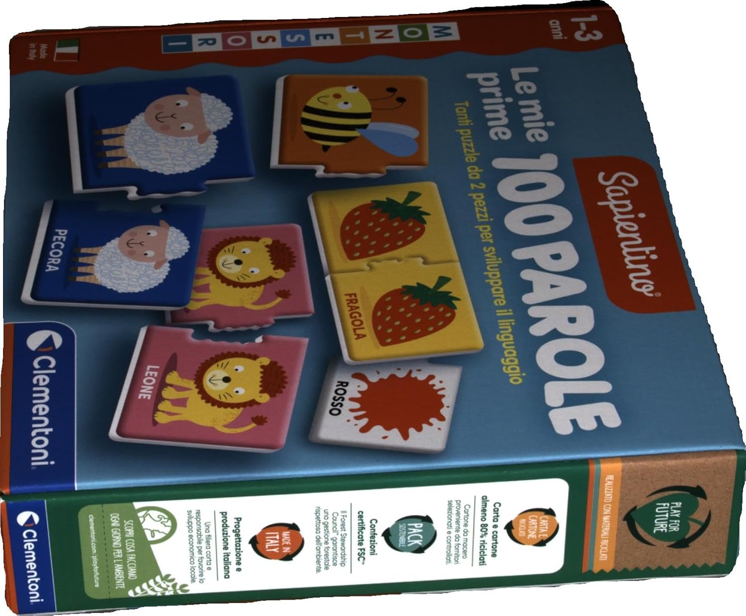 Clementoni - Sapientino Prime 100 1 Year Flashcards, Flashcards for Children, Montessori Game to Learn New Words, in Italian, Made in Italy, 16851, Multi-Colour