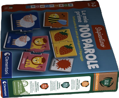 Clementoni - Sapientino Prime 100 1 Year Flashcards, Flashcards for Children, Montessori Game to Learn New Words, in Italian, Made in Italy, 16851, Multi-Colour