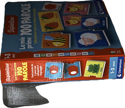 Clementoni - Sapientino Prime 100 1 Year Flashcards, Flashcards for Children, Montessori Game to Learn New Words, in Italian, Made in Italy, 16851, Multi-Colour