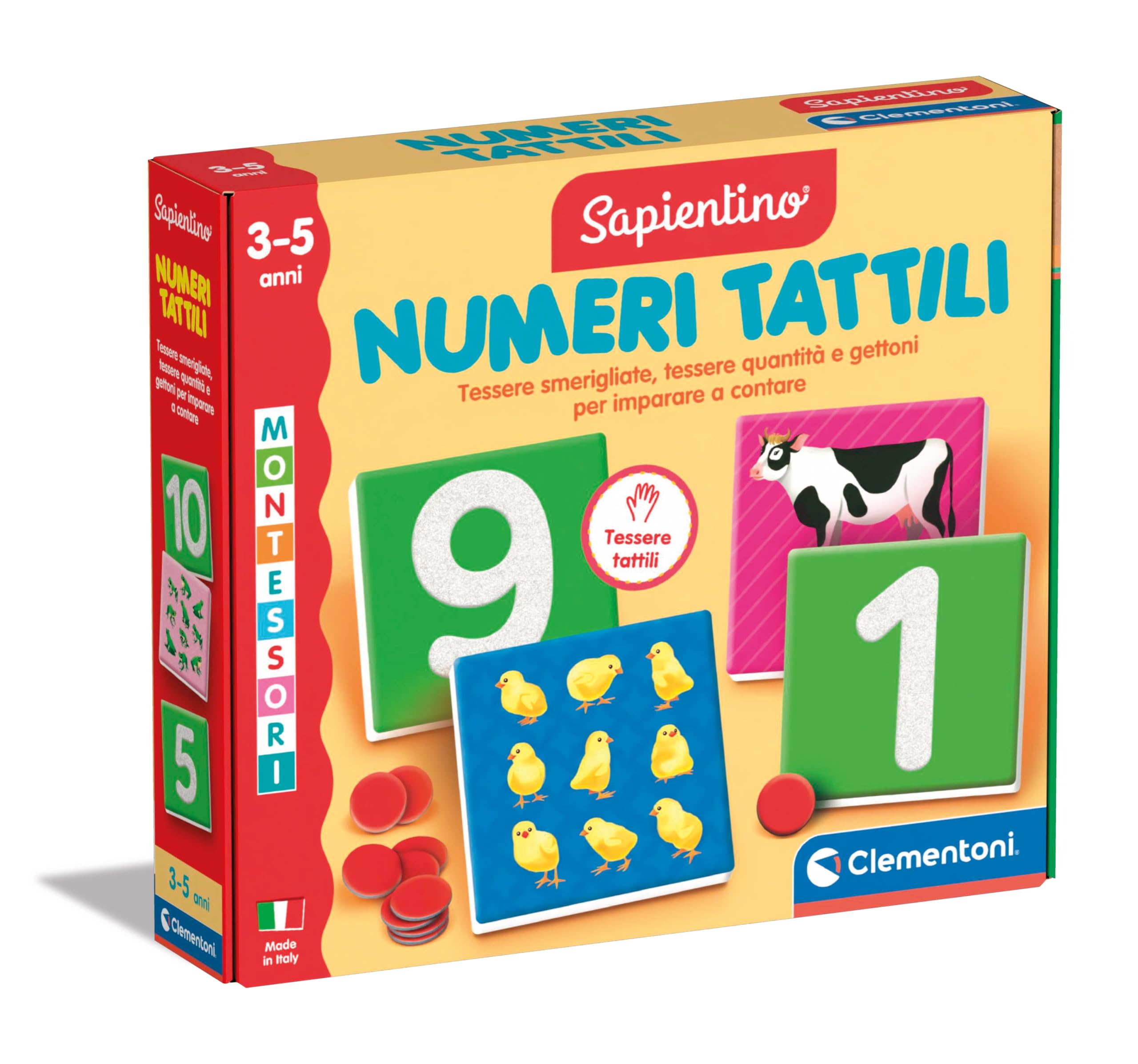 Clementoni Sapientino Montessori - Taktile Zahlen, Lernspiel Montessorianische Methode für Kinder von 3-5 Jahren mit Flashcards zum Lernen der Zahlen und Zählen Made in Italy, italienische Sprache