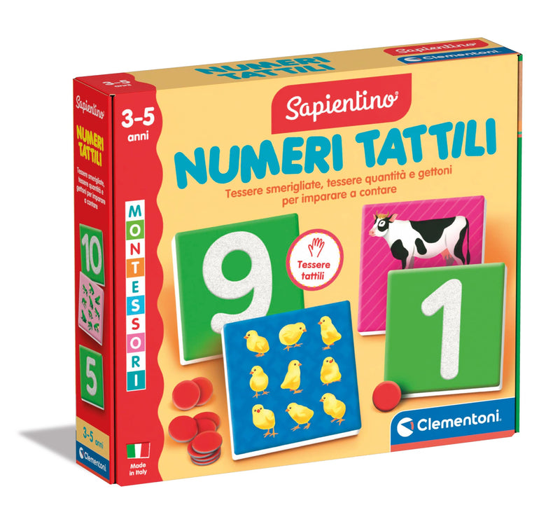 Clementoni Sapientino Montessori - Taktile Zahlen, Lernspiel Montessorianische Methode für Kinder von 3-5 Jahren mit Flashcards zum Lernen der Zahlen und Zählen Made in Italy, italienische Sprache