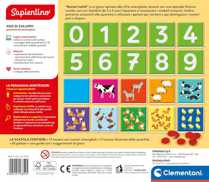 Clementoni Sapientino Montessori - Taktile Zahlen, Lernspiel Montessorianische Methode für Kinder von 3-5 Jahren mit Flashcards zum Lernen der Zahlen und Zählen Made in Italy, italienische Sprache