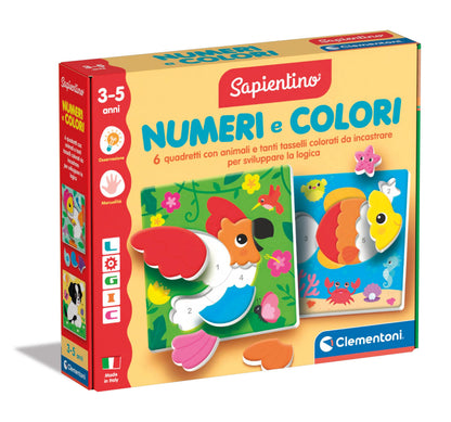 Clementoni - Sapientino Logic Colori-Flashcards, illustrierte Karten mit Zahlen und Tieren, geformtes Puzzle, Lernspiel, 4 Jahre, Lernen, Made in Italy, 16871, Mehrfarbig