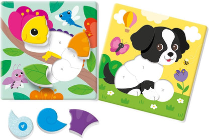 Clementoni - Sapientino Logic Colori-Flashcards, illustrierte Karten mit Zahlen und Tieren, geformtes Puzzle, Lernspiel, 4 Jahre, Lernen, Made in Italy, 16871, Mehrfarbig