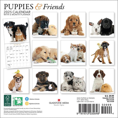 Puppies & Friends Mini Wall Calendar 2025