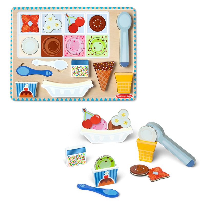 Melissa & Doug Magnetisches Puzzle-Spielset aus Holz mit Eiscreme, 16 Magnetteile mit Eisportionierer, Spielnahrungsmittel-Spielzeug aus Holz für Jungen und für Mädchen ab 2 Jahren