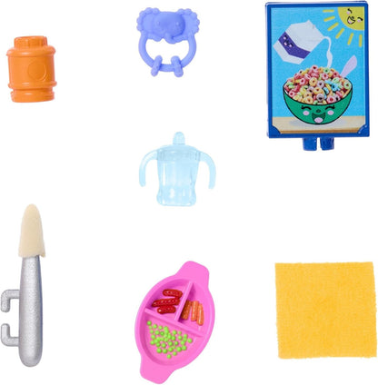 Barbie Skipper Muñeca niñera con Trona, bebé y Accesorios para su Cuidado, Juguete +3 años (Mattel HTK35)