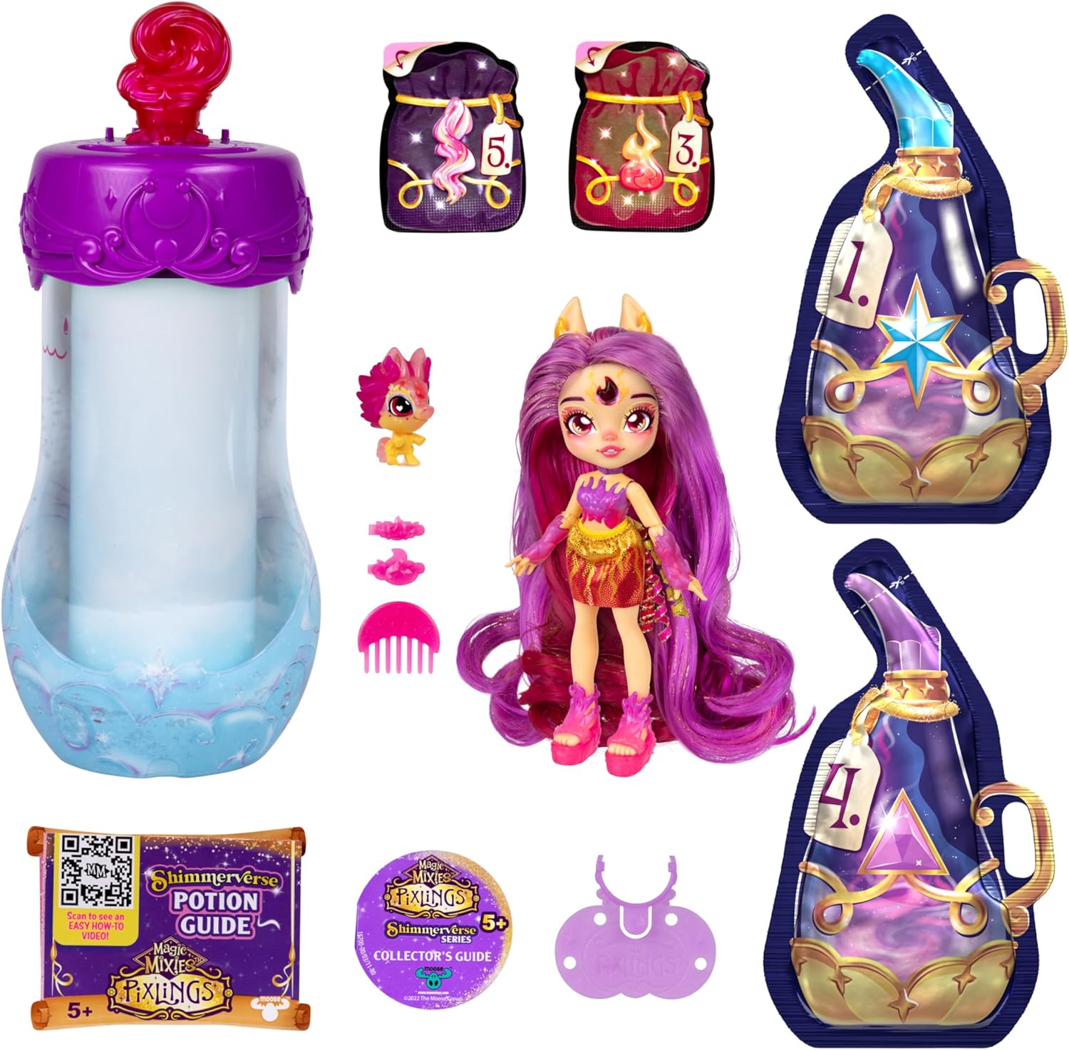 Magic Mixies - Pixlings Deluxe Pack Pippa the Firehorse Pixling Now With Shimmer Reveal! Create And Mix A Magic Potion That Magically Reveals A Beautiful 6.5" Pixling Doll