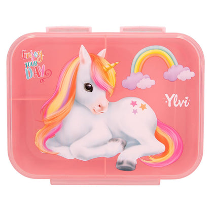Depesche 13031 Ylvi Colour Cloud Lunch Box in Pink Unicorn Pattern and Rainbow Lunch Box with 3 Compartments and Transparent Lid, Multi-Coloured