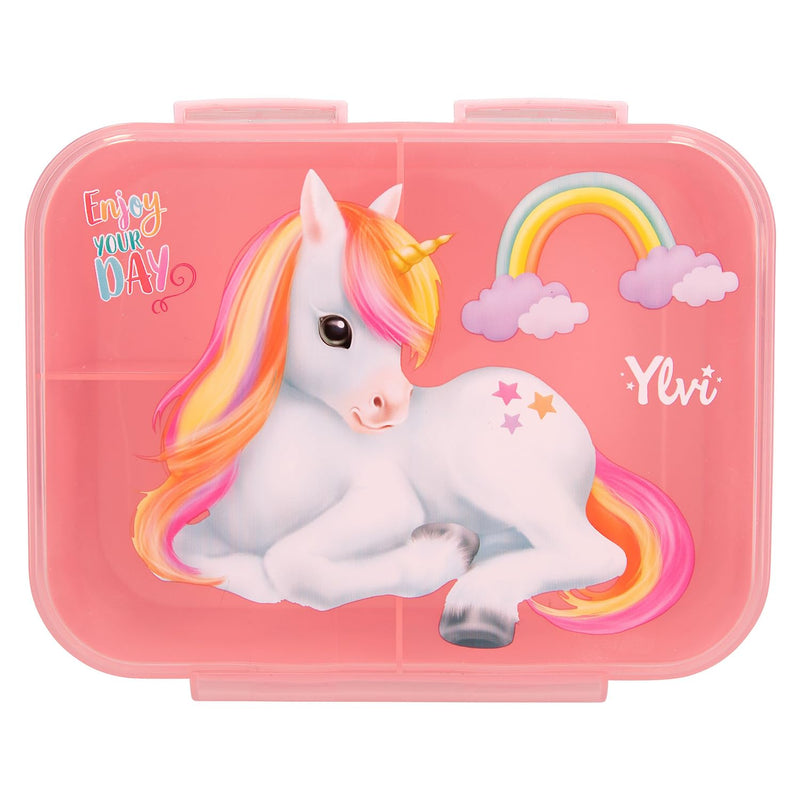 Depesche 13031 Ylvi Color Cloud Snack Box, Pink, Unicorn and Rainbow Design, Lunch Box with 3 Compartments and Transparent Lid, Multi-Colour, One Size