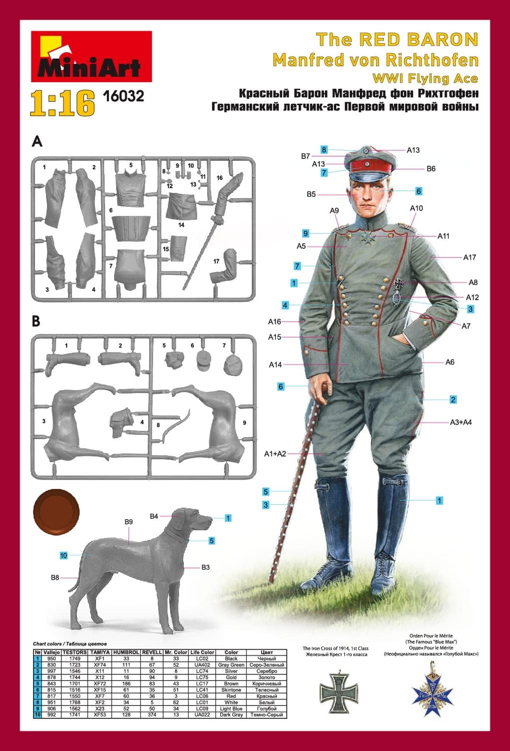 Miniart 1:16 Schaal The Red Baron Manfred von Rihthofen WWI Flying Ace Plastic Model Kit