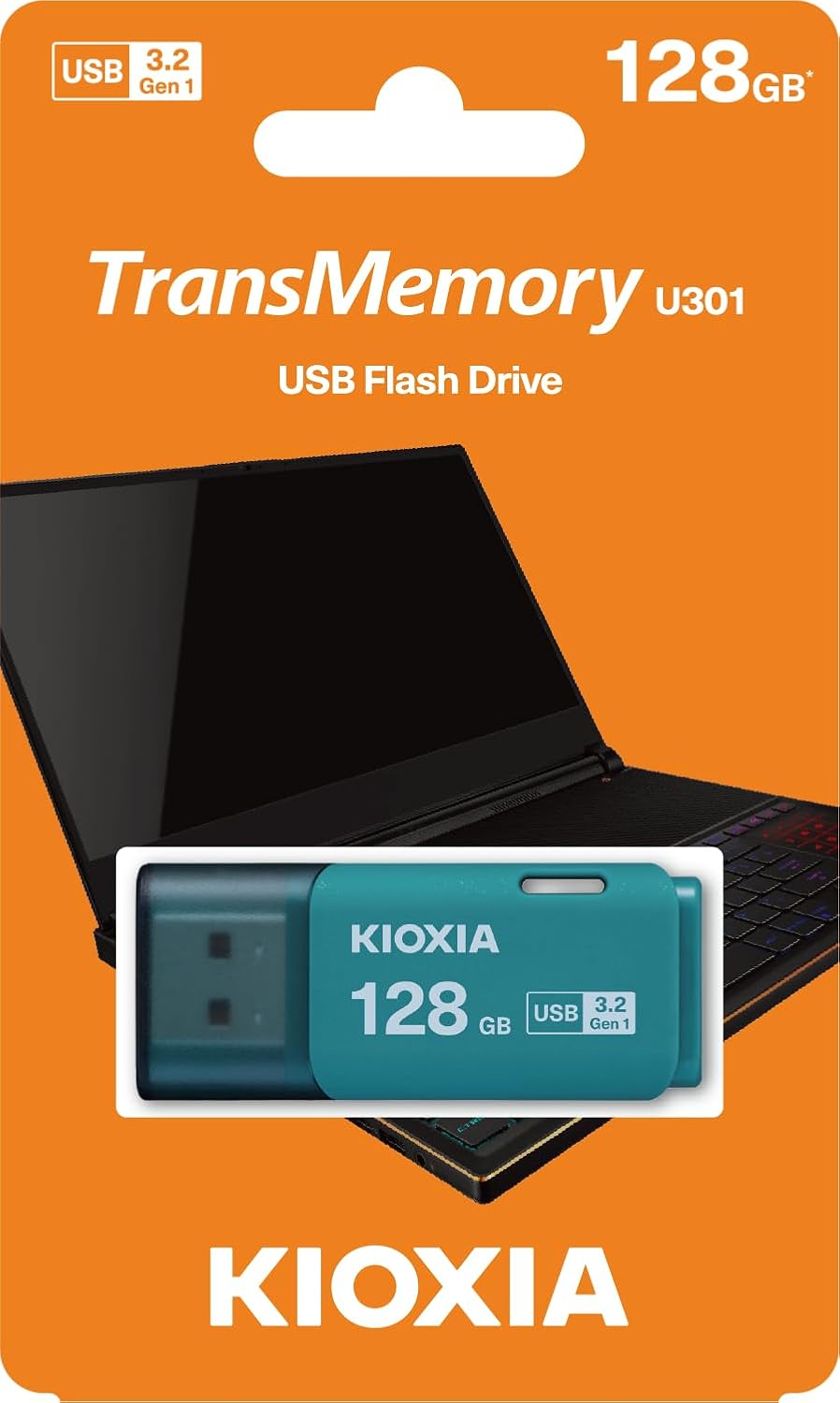 KIOXIA TransMemory U301 128GB USB 3.2 Gen 1 Flash Drive - High-Speed, Compact, Portable Storage Solution with 5-Year Warranty (Blue