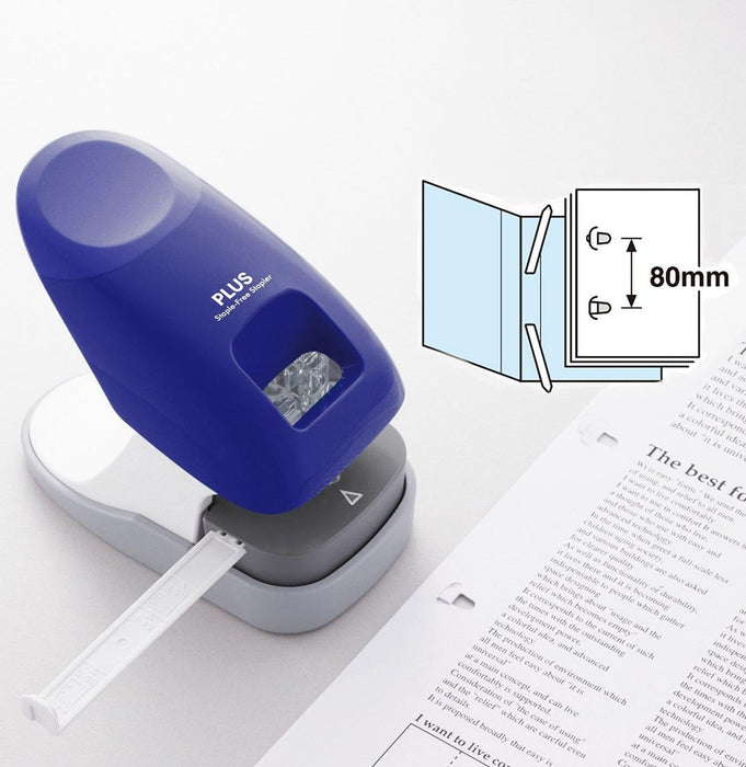 PLUS Japan, Staple-Free Stapler Desktop Model Blue, 10 sheet capacity, 1 piece pack (1 x 1 Stapler