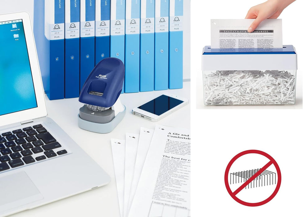 PLUS Japan, Staple-Free Stapler Desktop Model Blue, 10 sheet capacity, 1 piece pack (1 x 1 Stapler