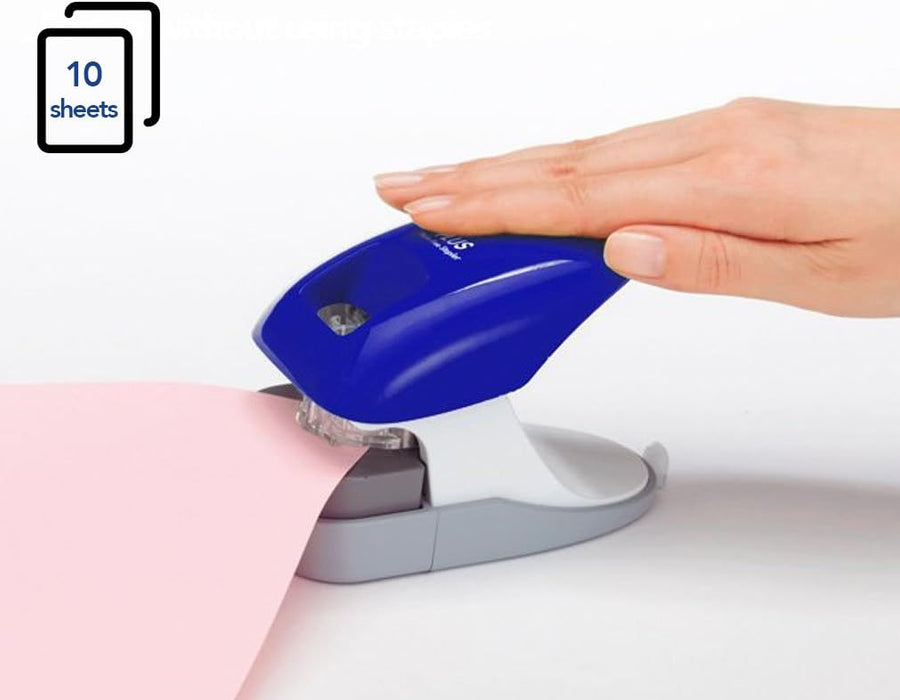 PLUS Japan, Staple-Free Stapler Desktop Model Blue, 10 sheet capacity, 1 piece pack (1 x 1 Stapler