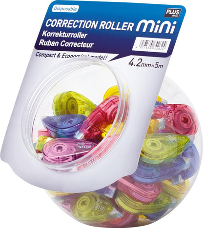 Plus By Pentel Correction Tape Roller Mini Candy Jar 4.2mm x 5m Assorted Colours (Pack 50)