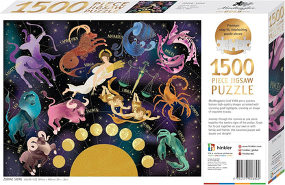 Curious Universe - Mindbogglers Gold 1500-Piece Jigsaw Puzzle - Zodiac Signs - Astrology Jigsaws for Adults - Over 1000 Piece Jigsaw - Cosmic Starsigns Jigsaw