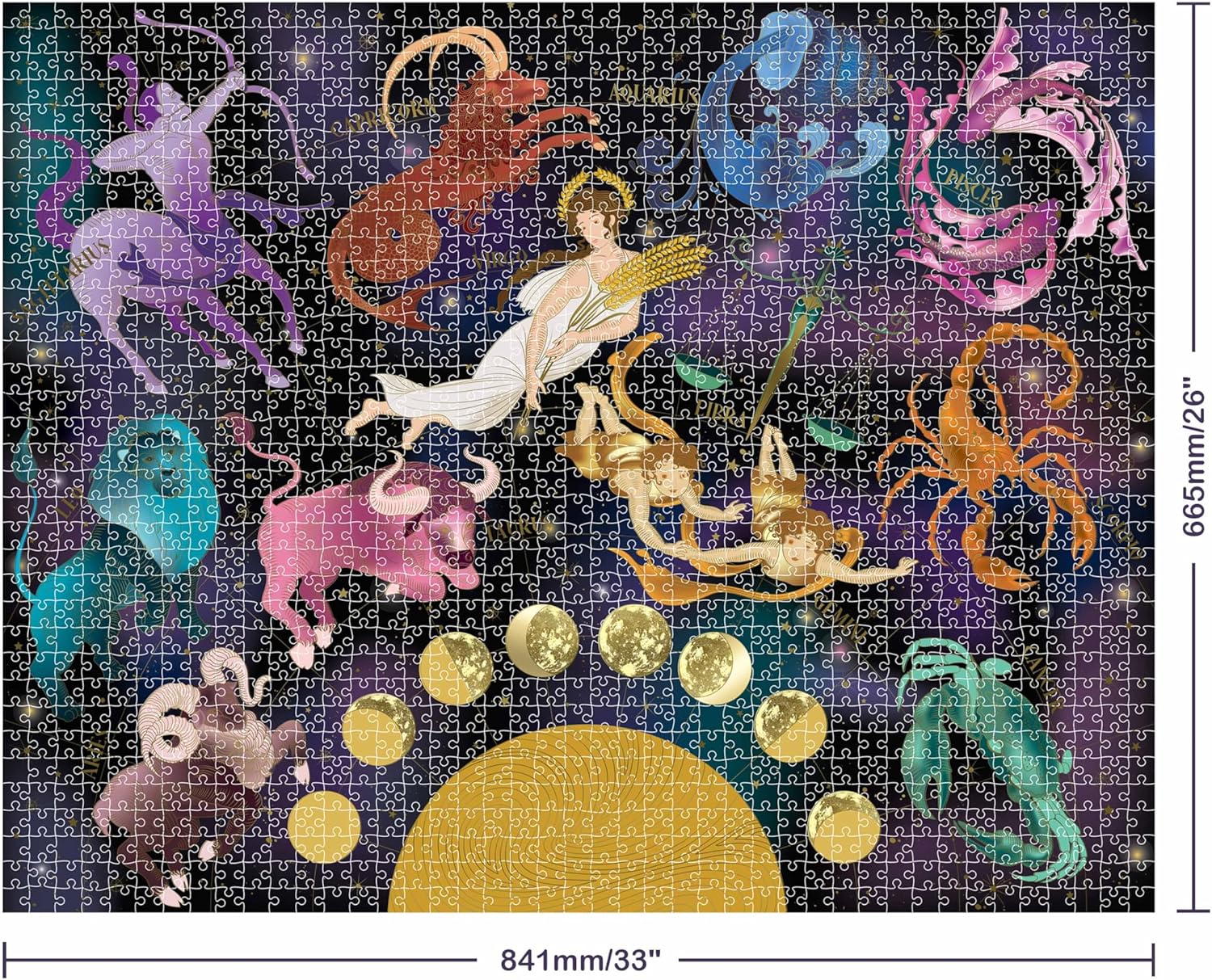 Curious Universe - Mindbogglers Gold 1500-Piece Jigsaw Puzzle - Zodiac Signs - Astrology Jigsaws for Adults - Over 1000 Piece Jigsaw - Cosmic Starsigns Jigsaw