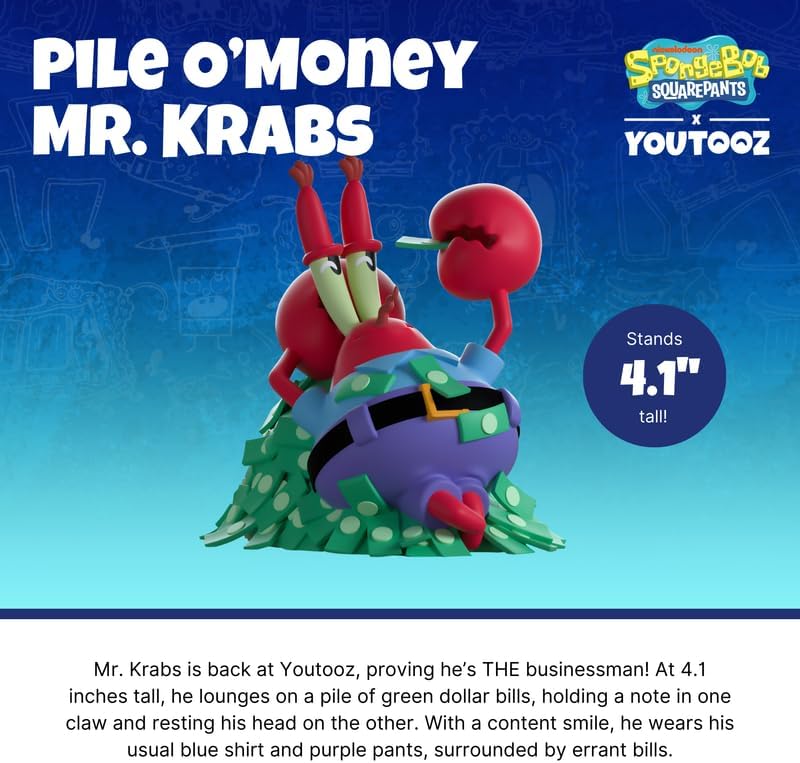 Youtooz Spongebob Squarepants Pile O'Money Mr. Krabs 4.1", Pile O'Money Mr. Krabs Vinyl Figure, Collectible Mr. Krabs from Spongebob Squarepants by Youtooz Spongebob Squarepants Collection Pile O Mone