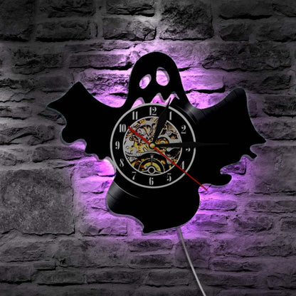 Wall Clock Record Cartoon Bat Shape Vintage Vinyl Record Clock 7 Colors LED Luminous Wall Clock Home Wall Decorative Adult Children Gift