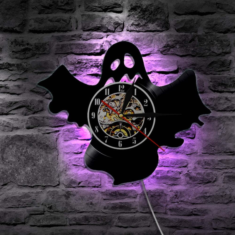 Wall Clock Record Cartoon Bat Shape Vintage Vinyl Record Clock 7 Colors LED Luminous Wall Clock Home Wall Decorative Adult Children Gift