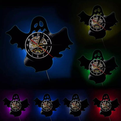 Wall Clock Record Cartoon Bat Shape Vintage Vinyl Record Clock 7 Colors LED Luminous Wall Clock Home Wall Decorative Adult Children Gift