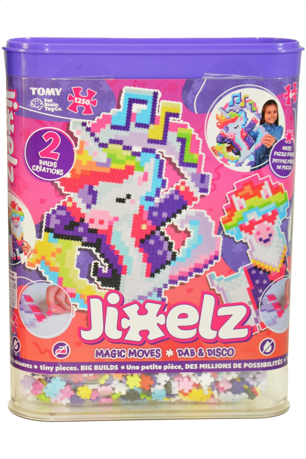 Fat Brain Toys Jixelz Magic Moves Art Set 1250 Pcs - Pixel Art Craft Kits for Kids, Joins Together Without Glue, Water or Ironing - Jigsaw Mosaic Tiles Arts and Crafts for Kids 6 Years Plus