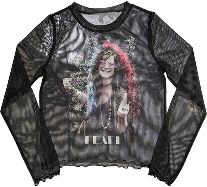 Janis Joplin Ladies Crop Top: Pearl Garden (Mesh) (Medium)
